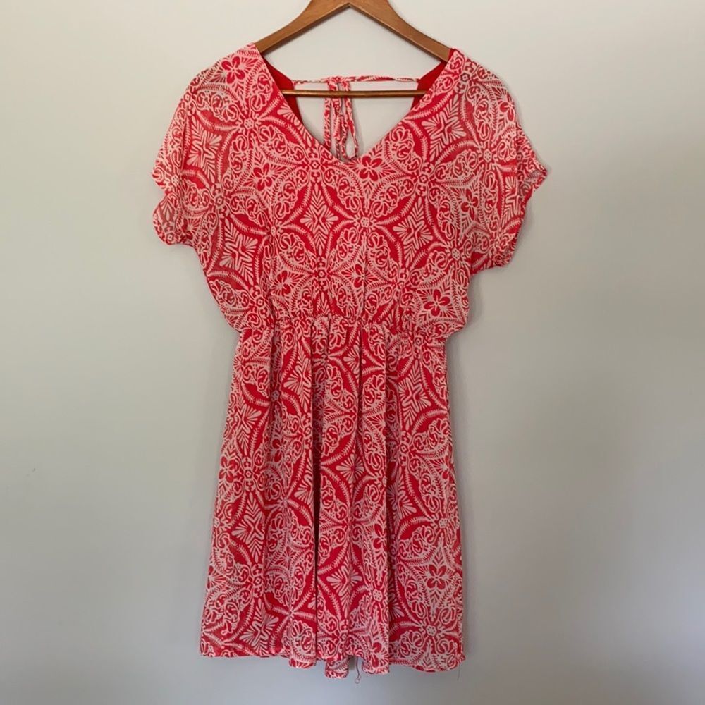 Peppermint Medium Lightweight Floral Bright Coral & White Dress